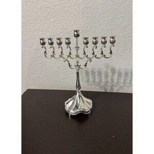 Judaica Silverplates Menorah Chanukah 8” Tall Gift With Colorful Candles